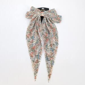 Noir Colorful Floral Multicolored Boho Crinkled Long Bow Barrette Hair Clip -New